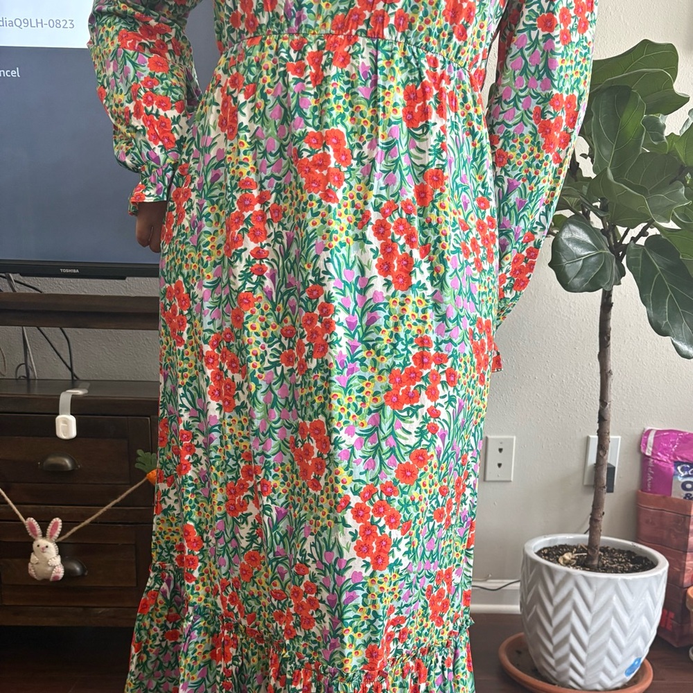 Banjanan Garden Poppy Combo Long Sleeve Maxi Dress M - Picture 11 of 11